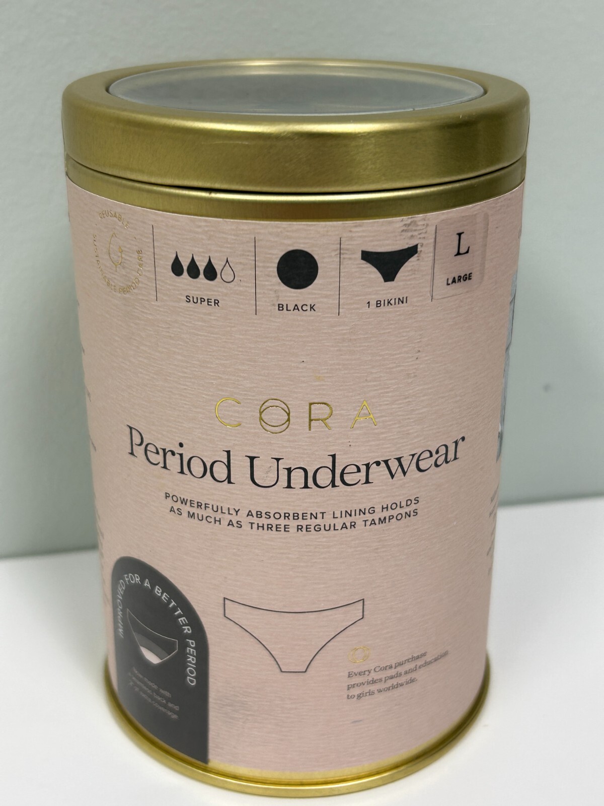 Period Underwear, CORA Bikini, STANDARD 100 by OEKO-TEX® Color: Black, Size L
