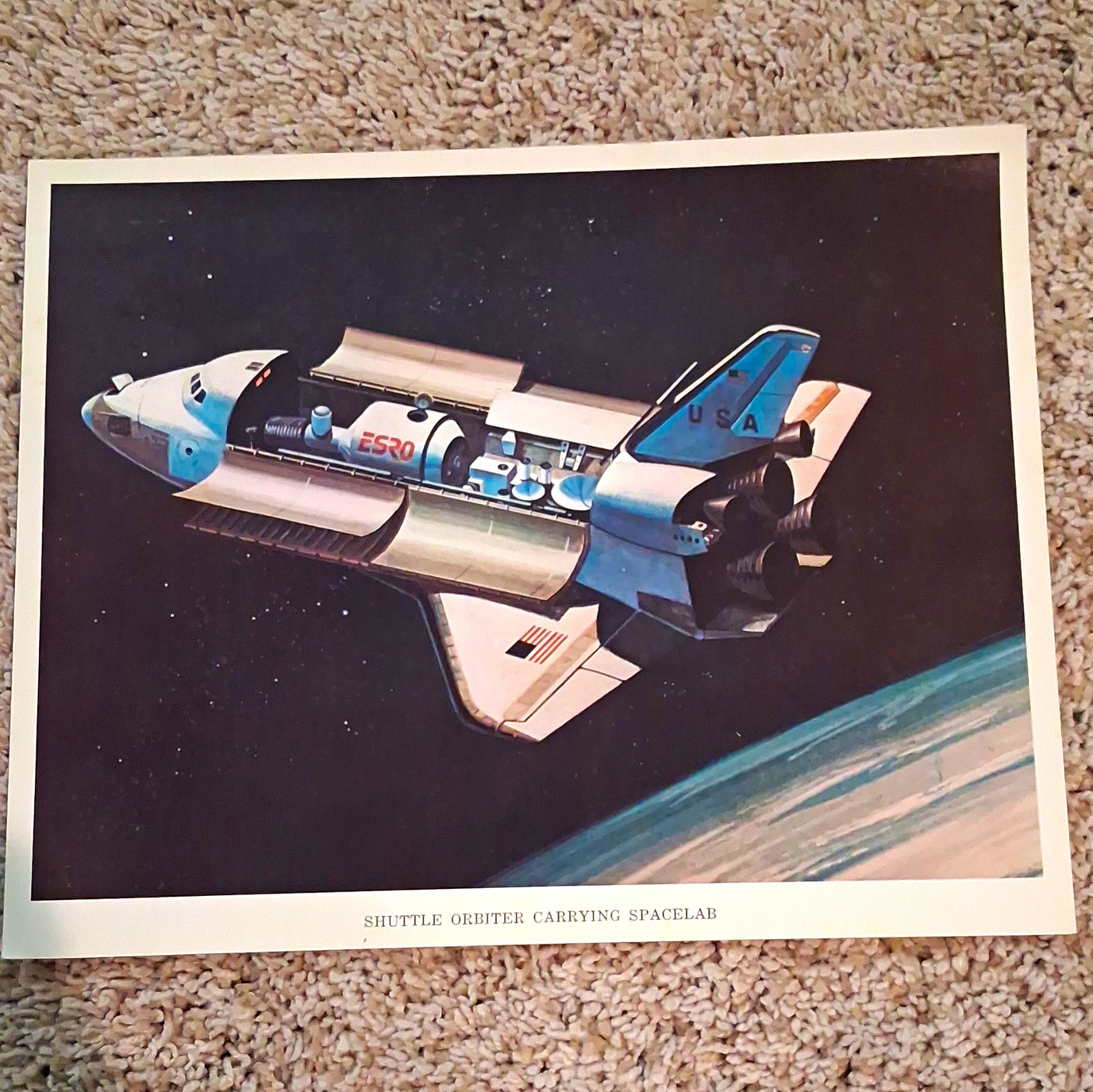NASA Space Shuttle Orbiter Carrying Spacelab Print 1975 Astronauts & Space