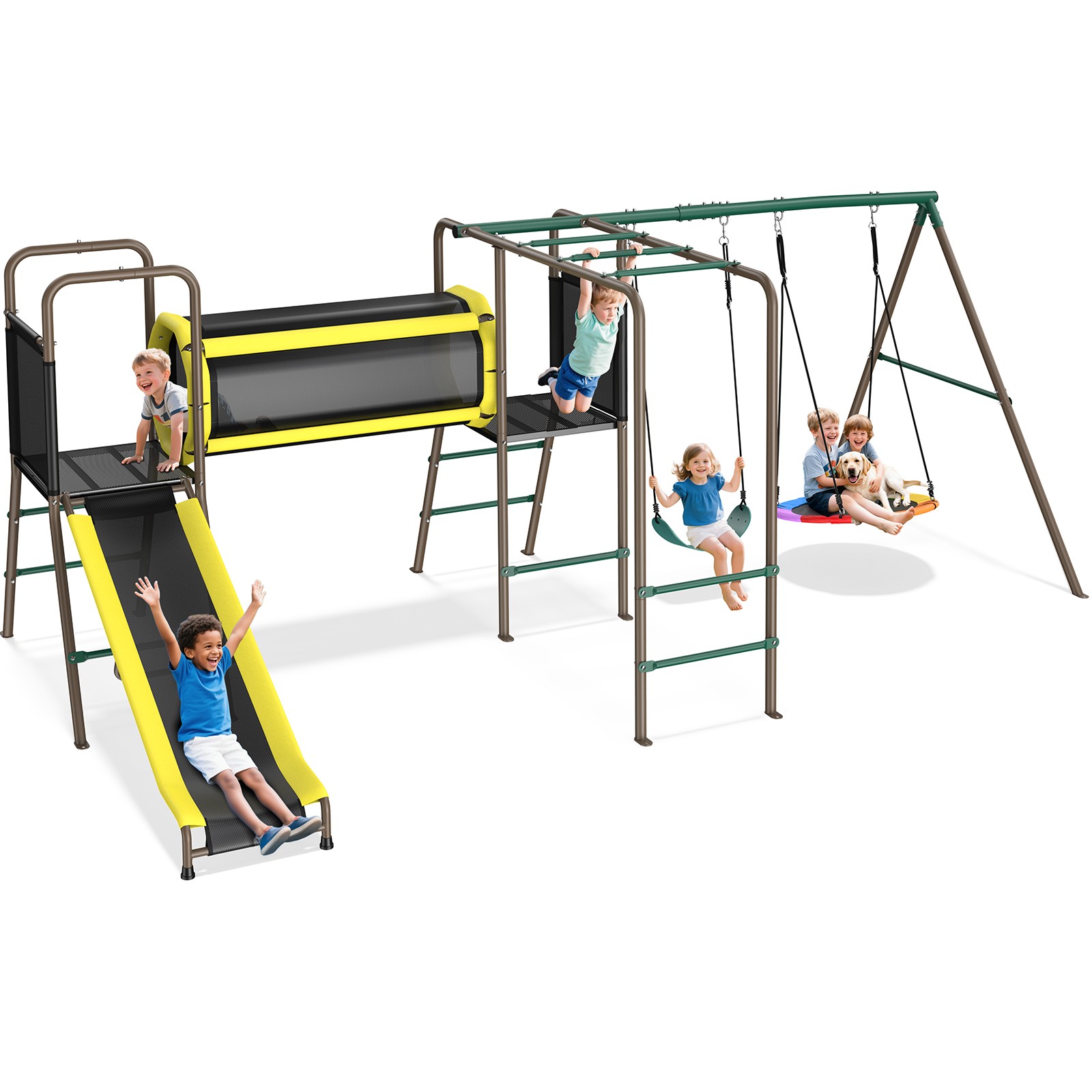 660 LBS 6 in 1 Metal Swing Set Heavy Duty for Kids Outdoor Playset Backyard US