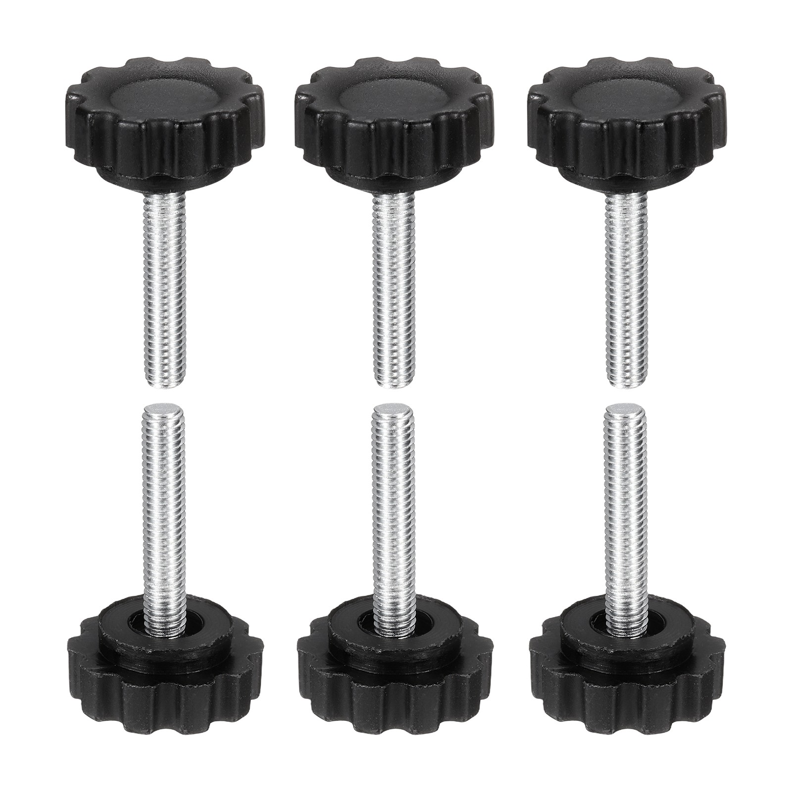 6 Pcs M5 x 25mm Male Thread Knurled Knobs Handles Hand Clamping Screws Black