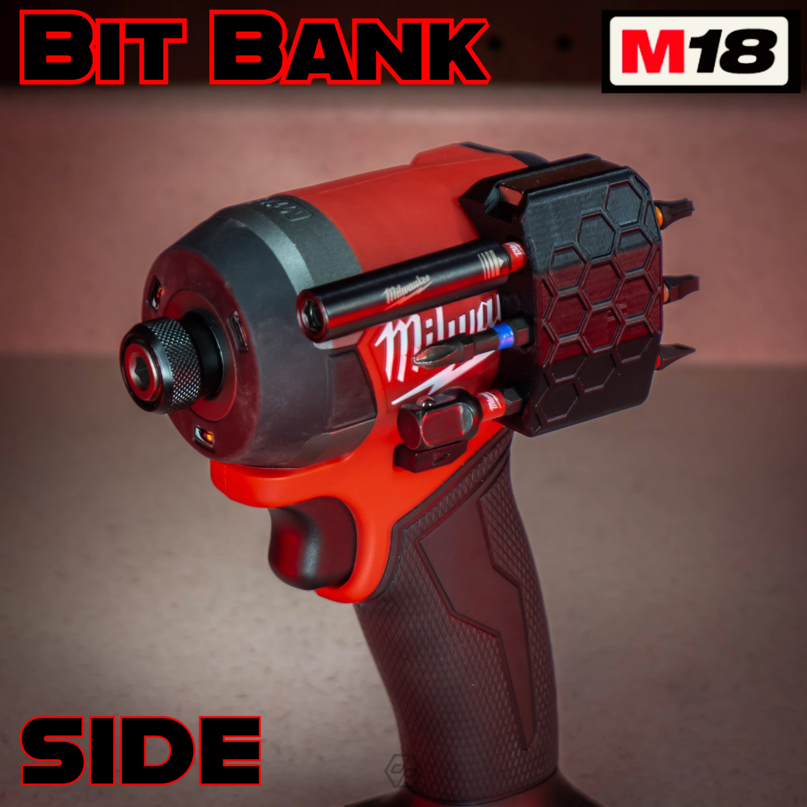 Magnetic BIT BANK for M18 Milwaukee Hex Impact GEN3 and GEN4 (2853-20 & 2953-20)