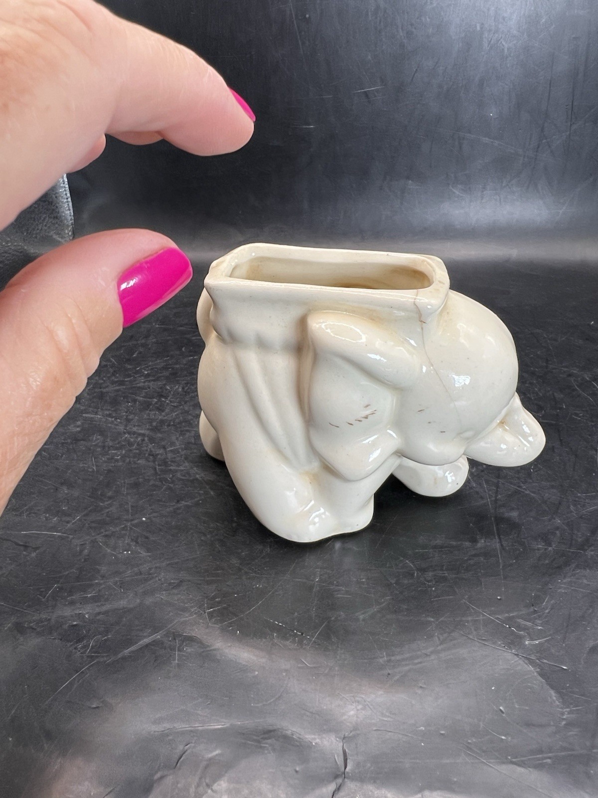 Vintage Small White Elephant Planter 3” Tall READ