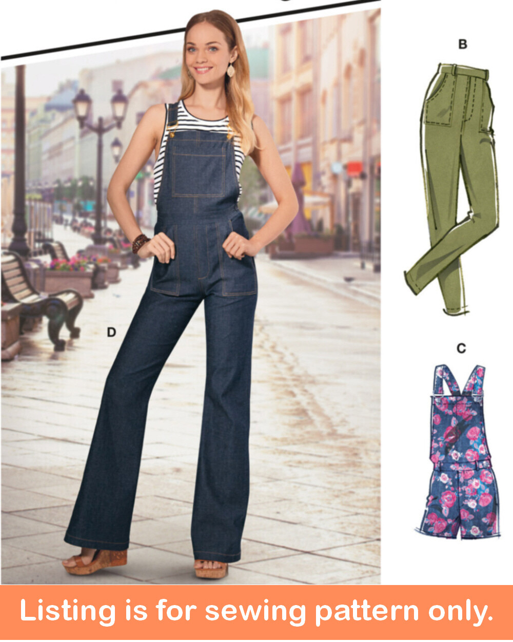 SEWING PATTERN Women Clothes Overalls Jeans Pants Short Long Boot Cut Flare 8162