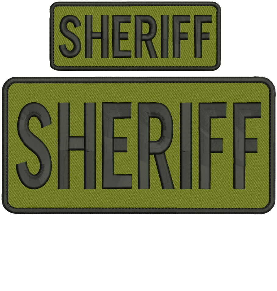 "Sheriff" embroidery patch  4x8 and 2x5 inches hook OD green