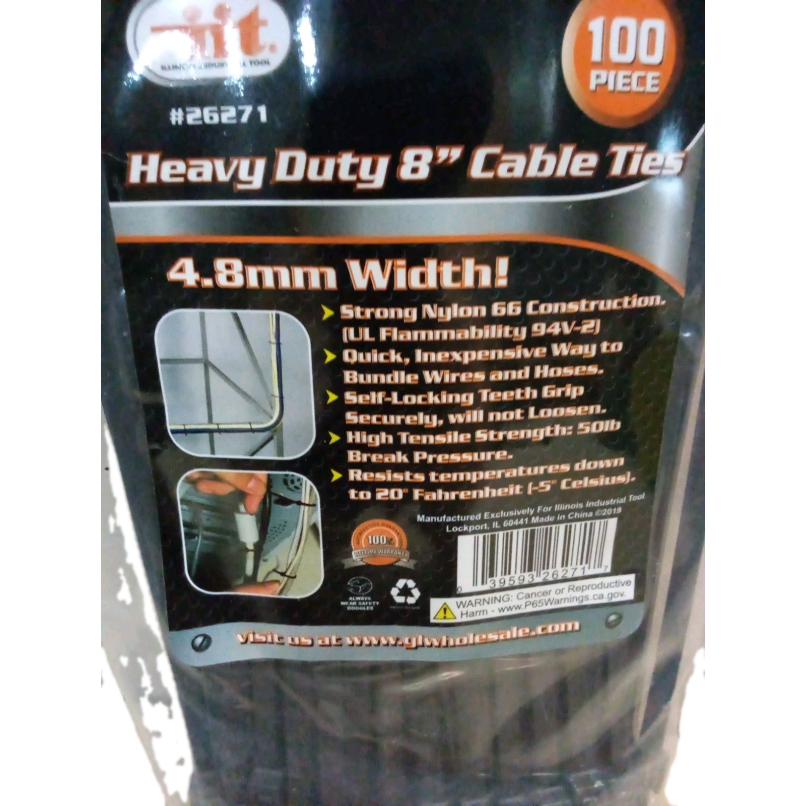 Heavy Duty 8"Cable Ties 100 Piece- Black