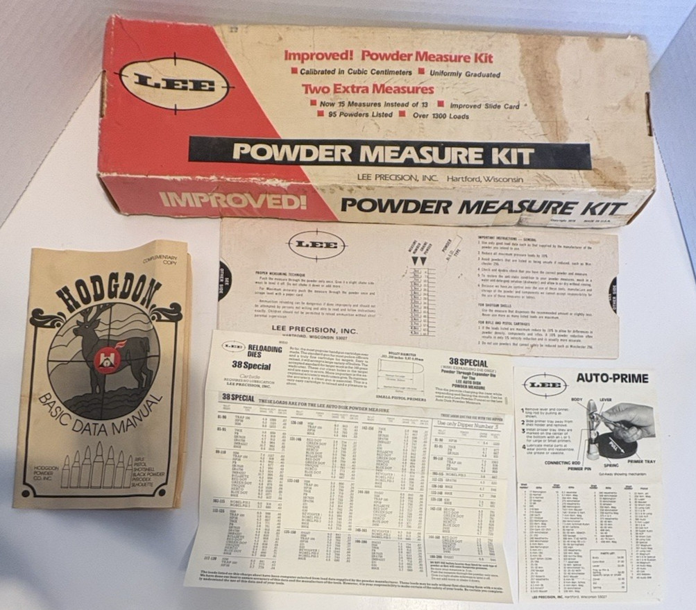 Vintage Lee Powder Measure Kit in Original Box with Guide 1978 & Hodgon DataBook