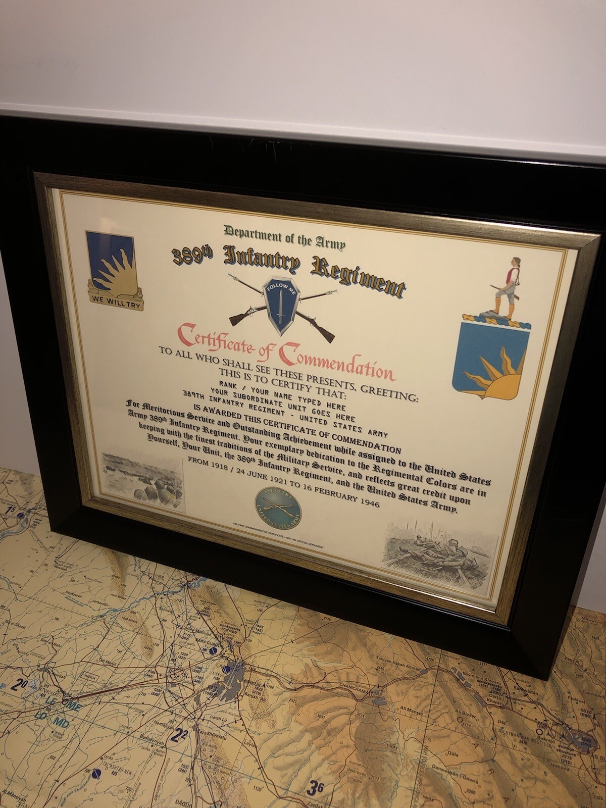389TH INFANTRY REGIMENT / COMMEMORATIVE - CERTIFICATE OF COMMENDATION