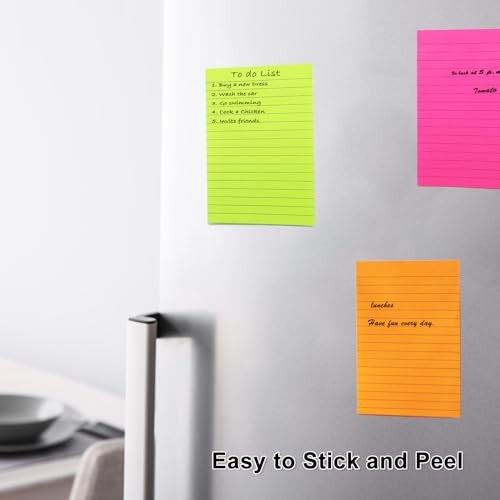9 Pack Lined Sticky Notes Post Sticky Notes with Lines, 9 Bright Colors 4x6 in