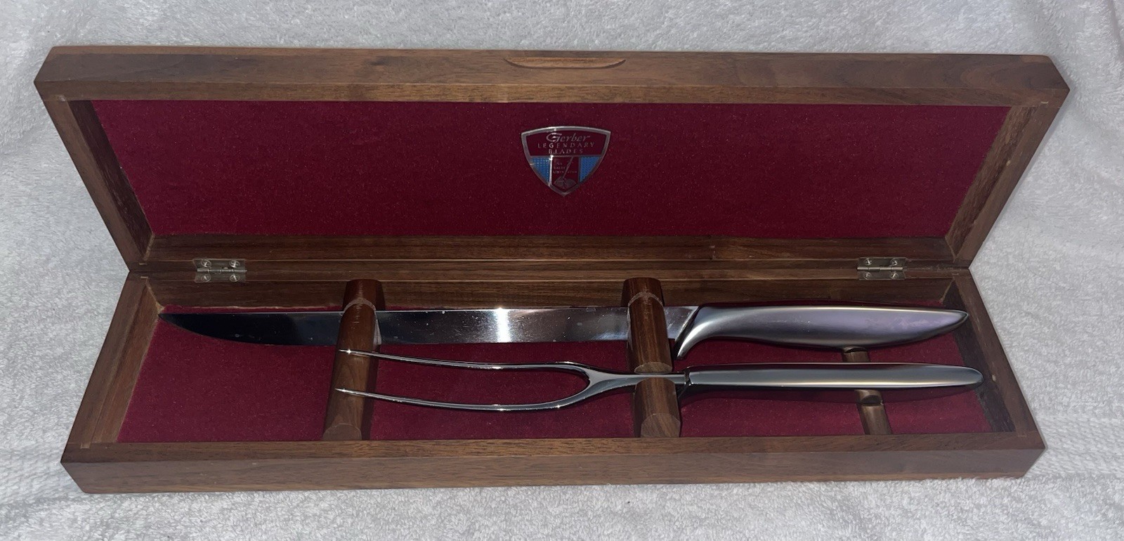 Gerber Carving Set 9" Balmung Knife Siegfried Fork Ex Calce Liberatus Walnut Box