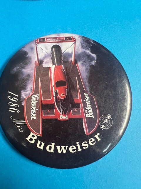 1986 BUDWEISER RACING TEAM  SEATTLE SEAFAIR HYDROPLANE BUTTON  HYDRO RACE PIN