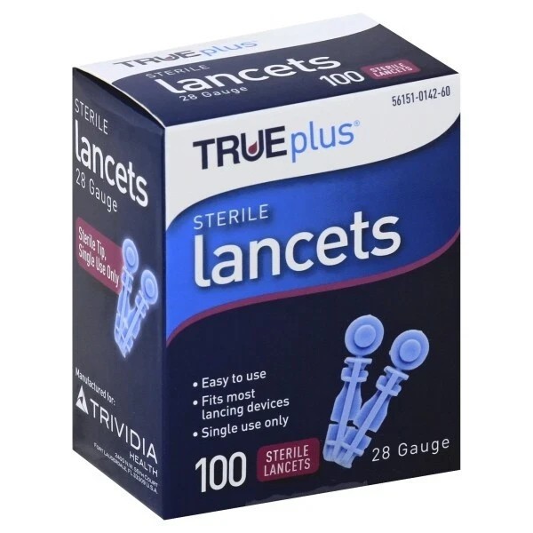 TRUEplus Sterile Lancets 28 Gauge, 100 Count  (Lot of 3 BOXES)