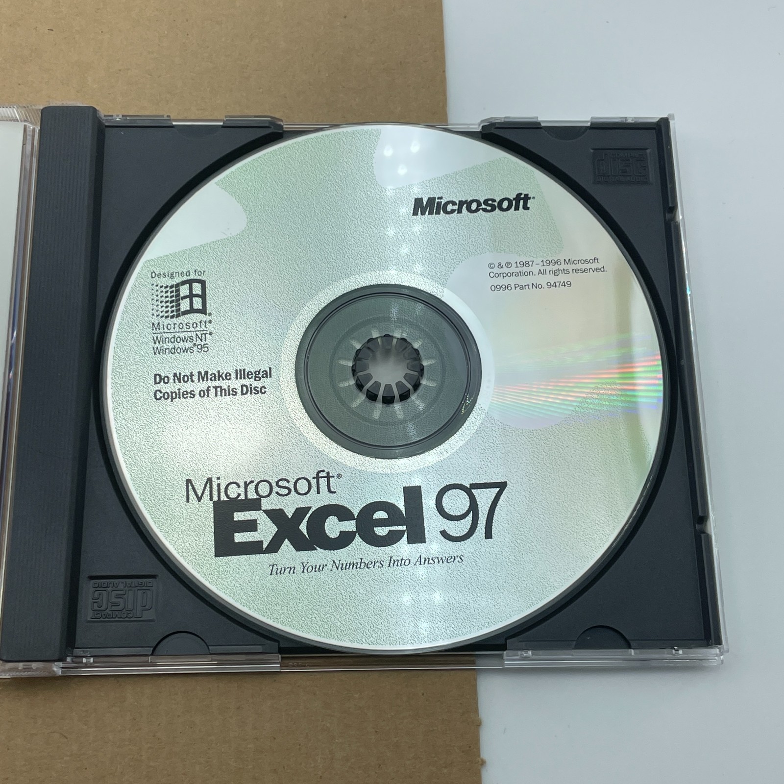 MICROSOFT Excel 97 Upgrade Windows 95 NT CD ROM Software Big Box Product Key