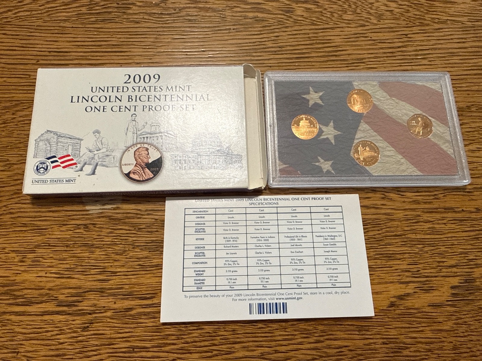 2009 S Lincoln Cent Proof Set 4 Coin Bicentennial Original Box and COA US Mint