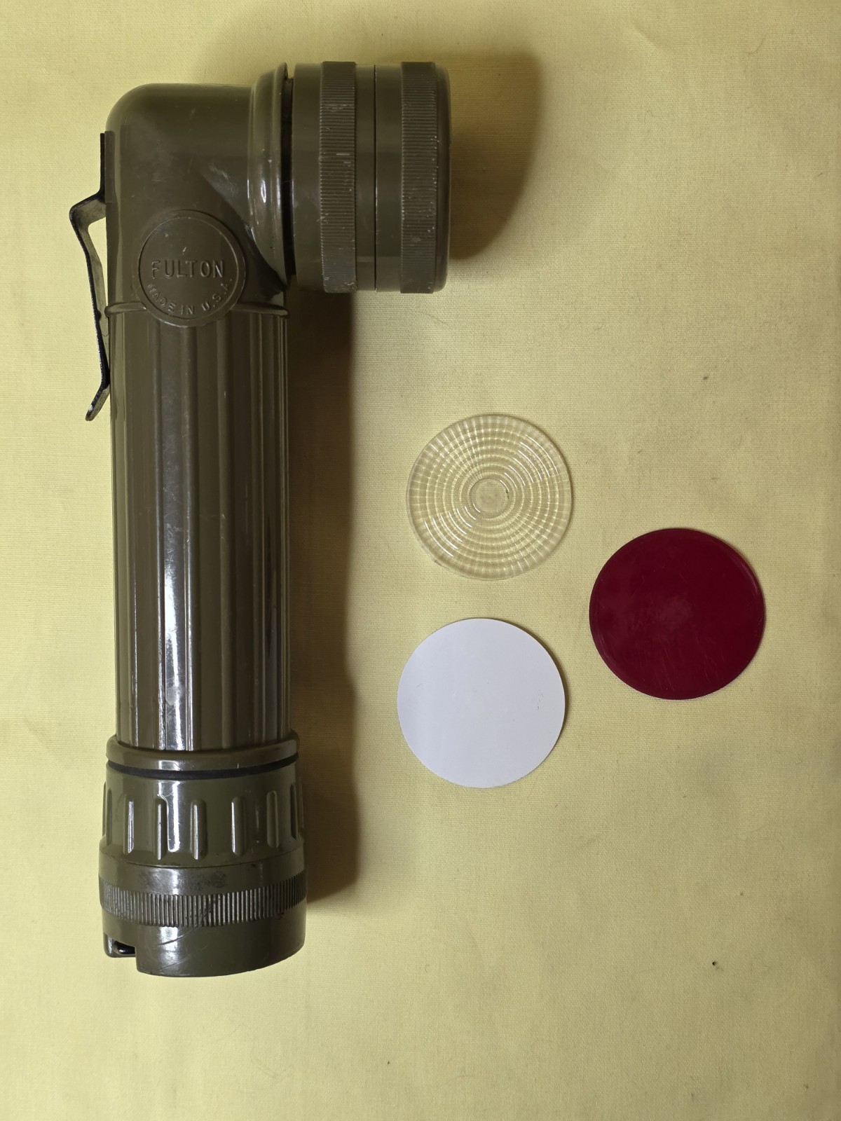 US Military Fulton MX-991/U ~ Flashlight w/ 3 Lens Filters ~ Tested Works