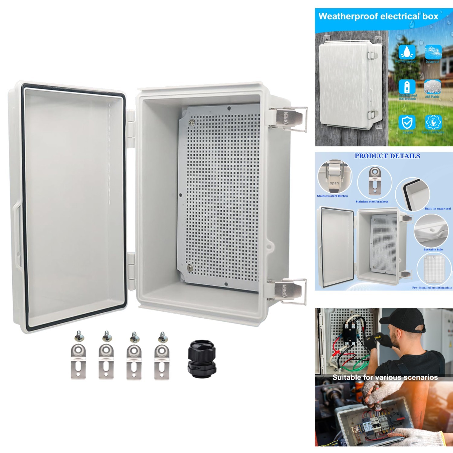 Waterproof Electrical Box  Junction Box Outdoor Weather Enclosure 11x7x5