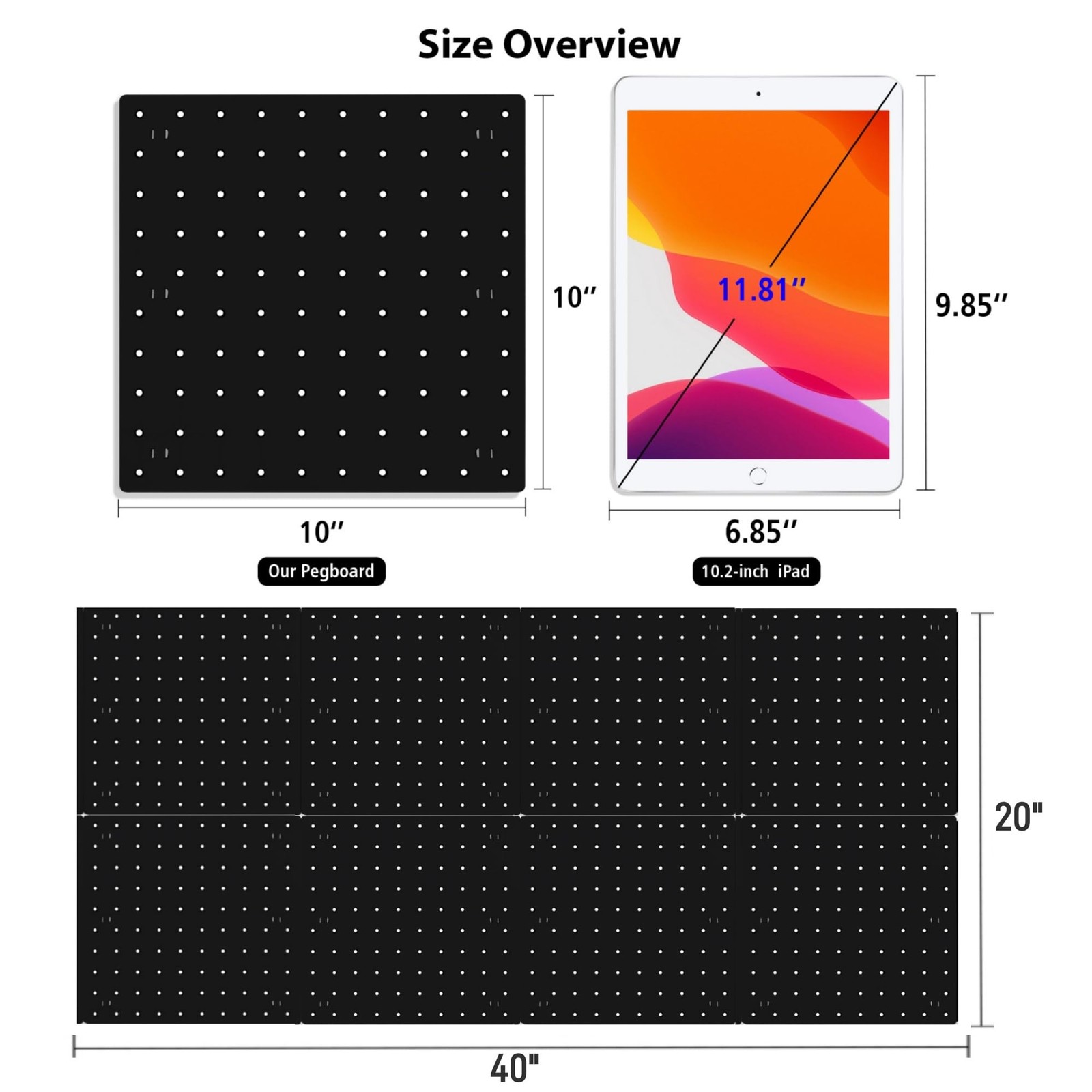 Peg Board Wall Organizer Panels - 8Pcs Black ABS Pegboard Wall Mount for Home...