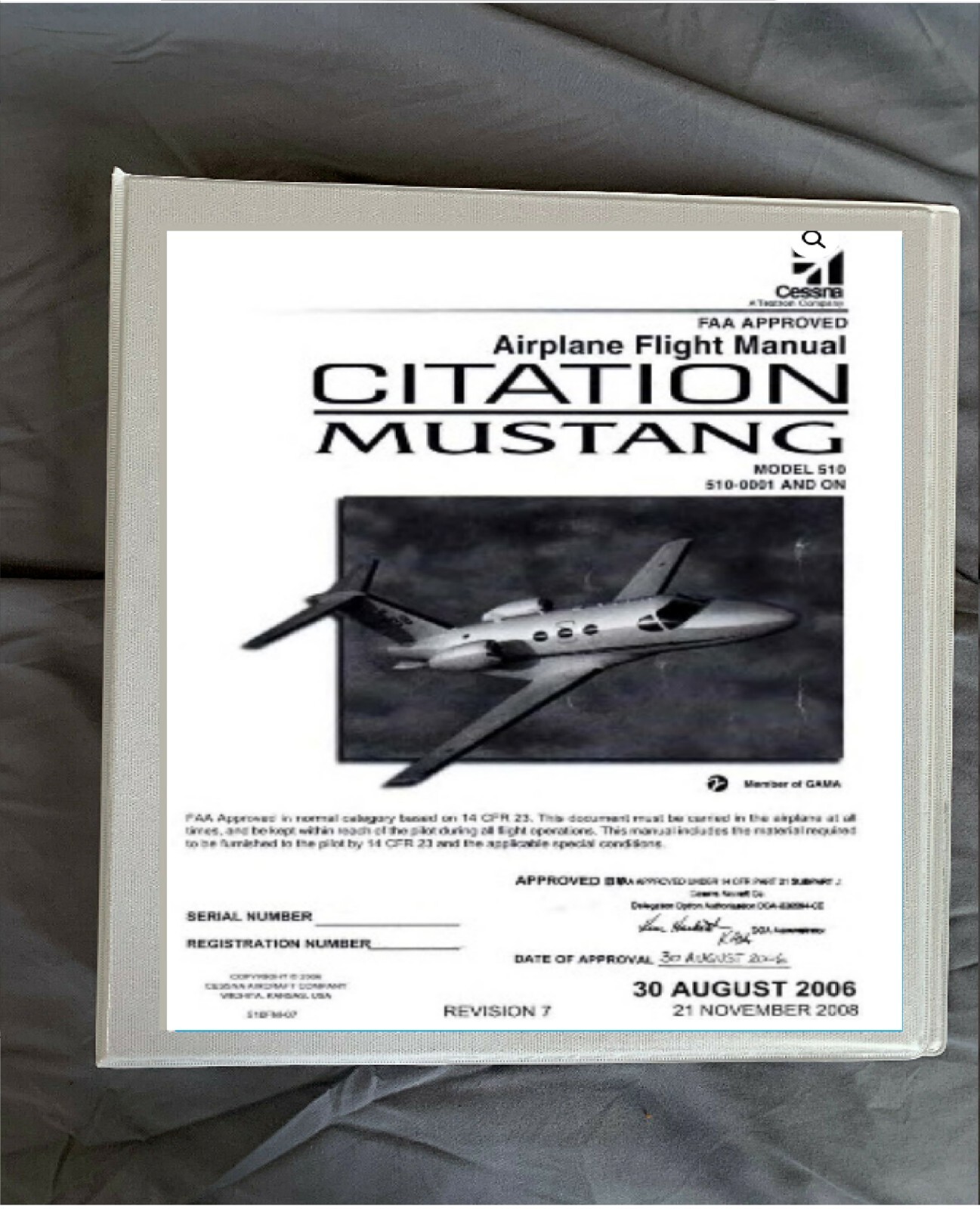 Cessna Citation 510 mustang Flight Manual Operator manual in binder