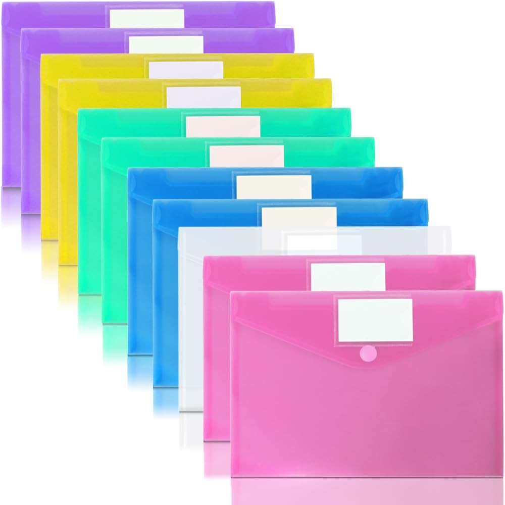 OUTYLTS 11 Pack Plastic Poly Filing Envelopes, Clear Document Multicolor