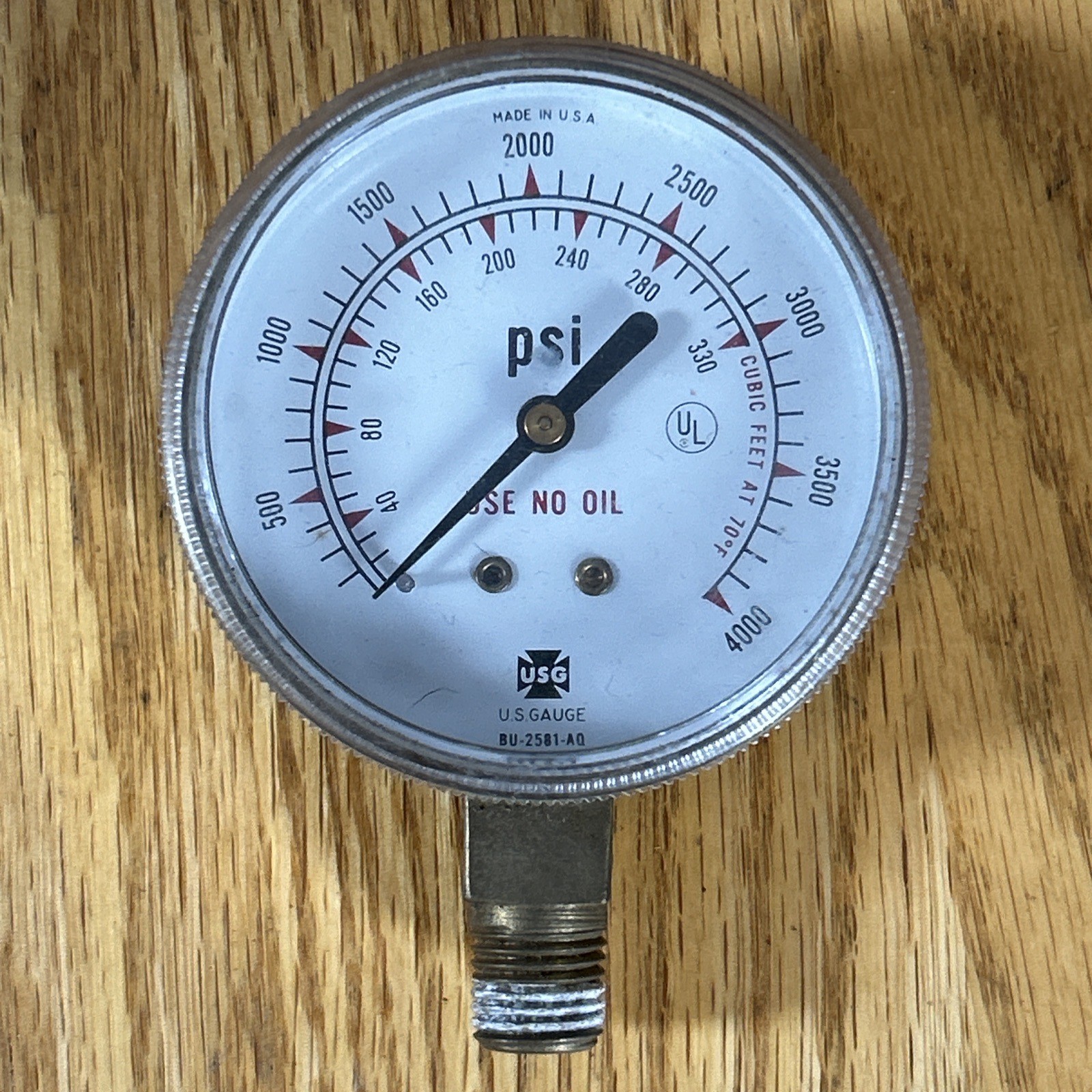 US Gauge Brass Compressed Gas Regulator Gauge 0-4000 lb BU-2581-AQ USA Made