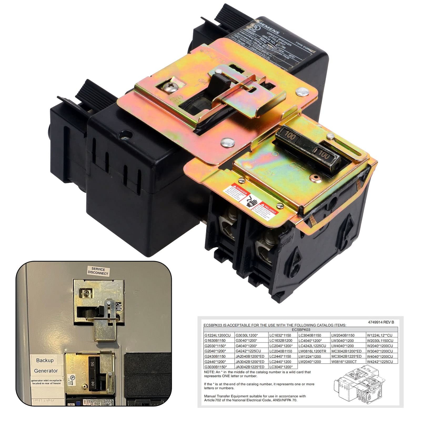 Generator Interlock Kit Compatible with Siemens and Murray, ECSBPK03