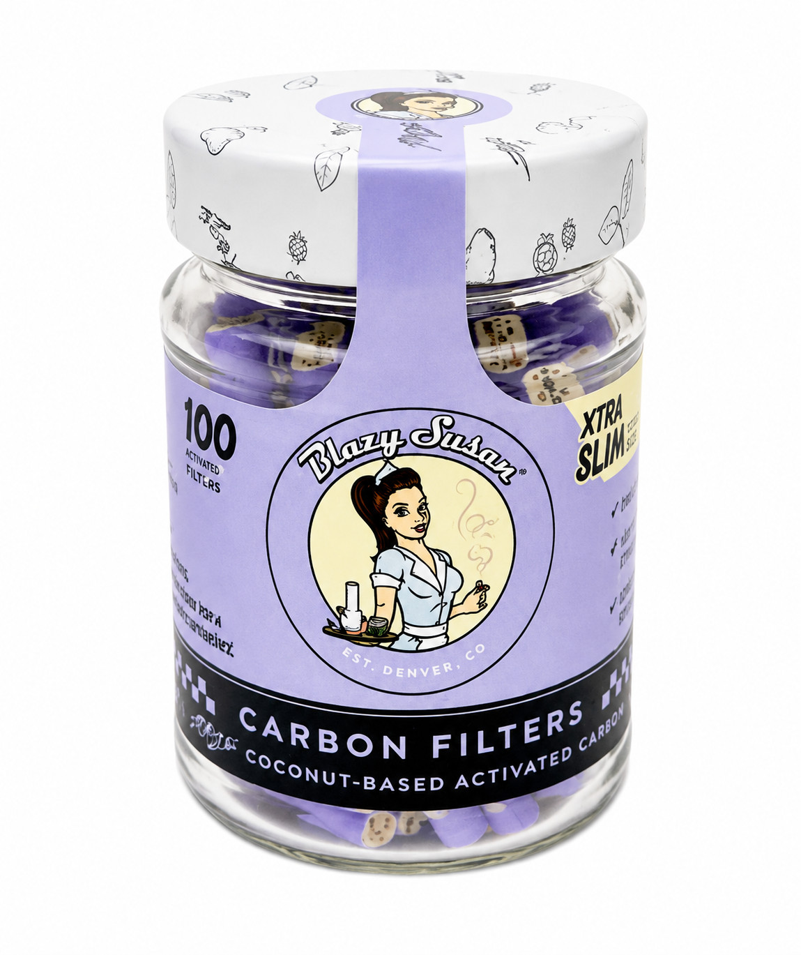 Blazy Susan Purize Active Carbon Filters 100 Count Xtra Slim Purple