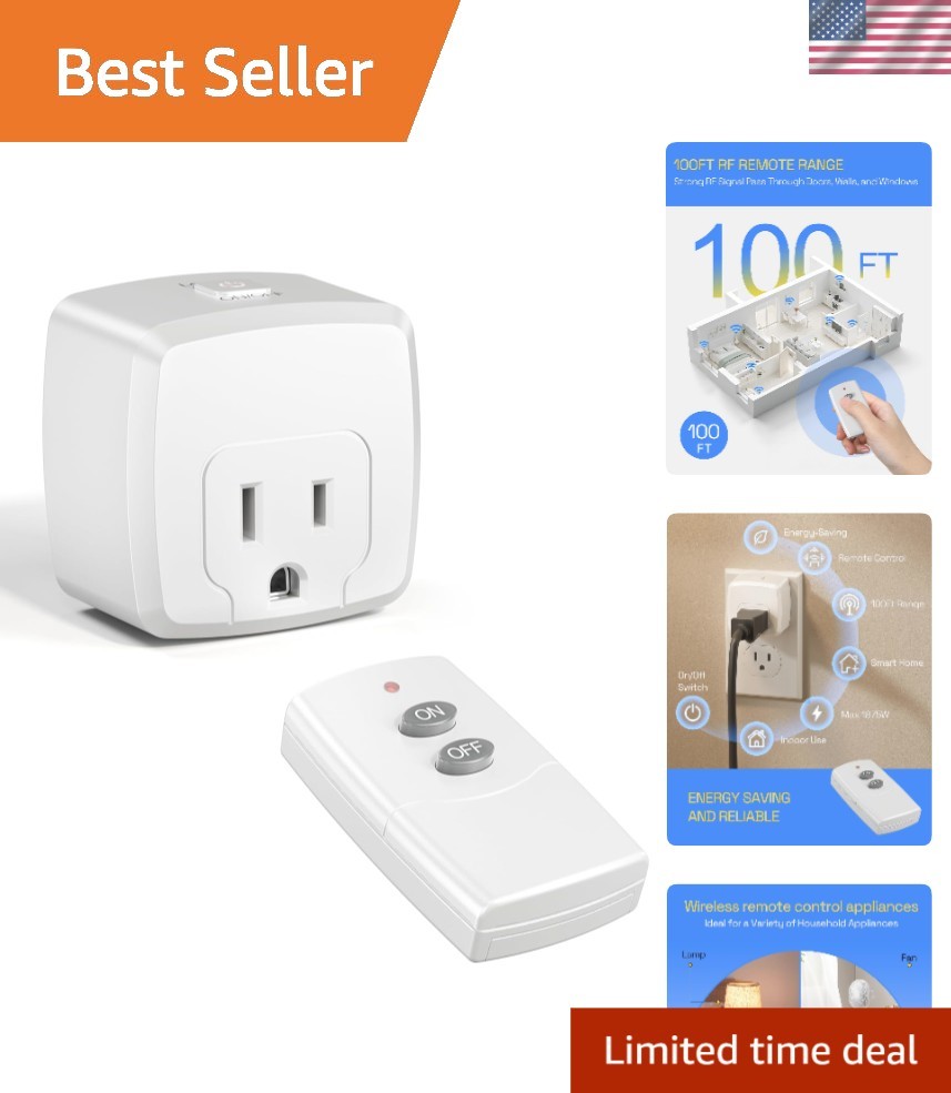 Compact Remote Control Outlet with 100FT Range - Effortless Appliance Management