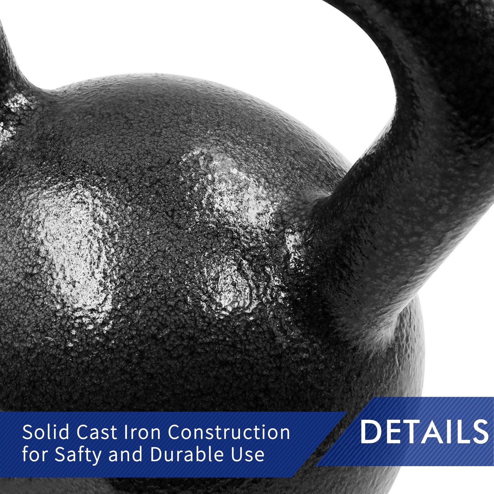 50lb Kettlebell, Casting Iron, Durable Black Hammertone Finish Strength Training