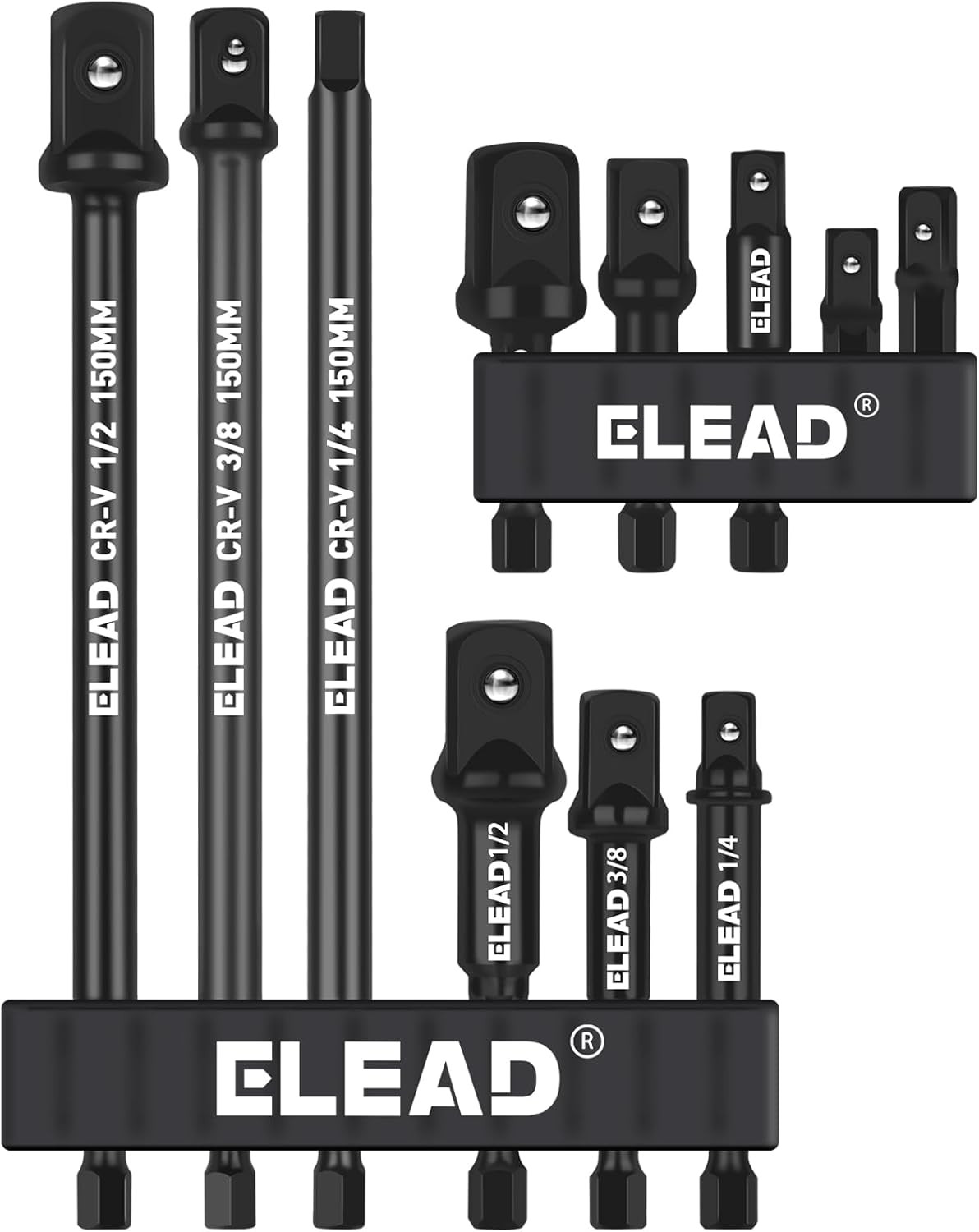 11-Piece Impact Socket Adapter Set, 1/4-Inch Hex Shank, 1/4" 3/8" 1/2" Impact So