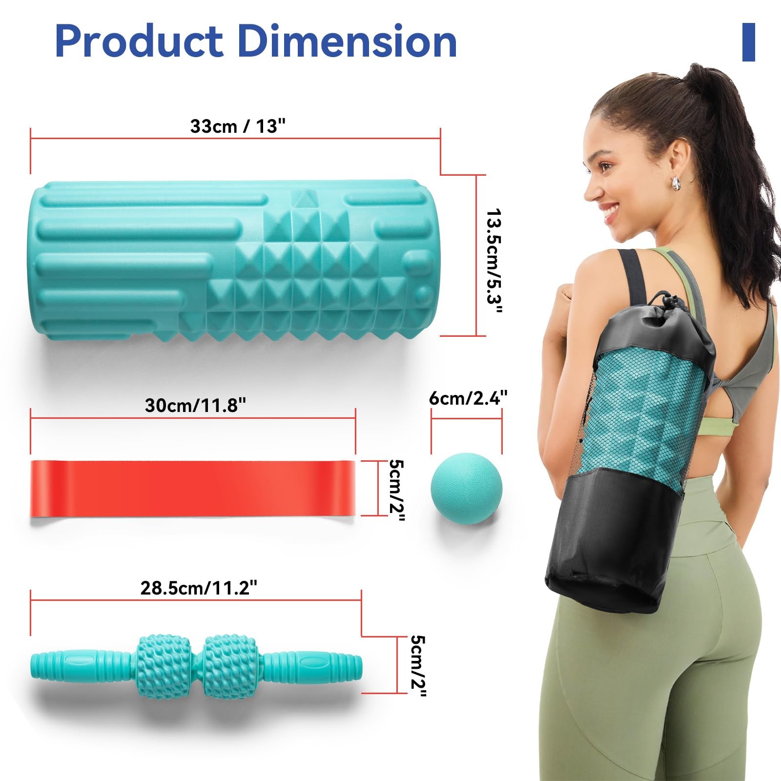 5 in 1 Foam Roller Set - Back Roller Foam, Massage Roller Stick, Massage Ball...