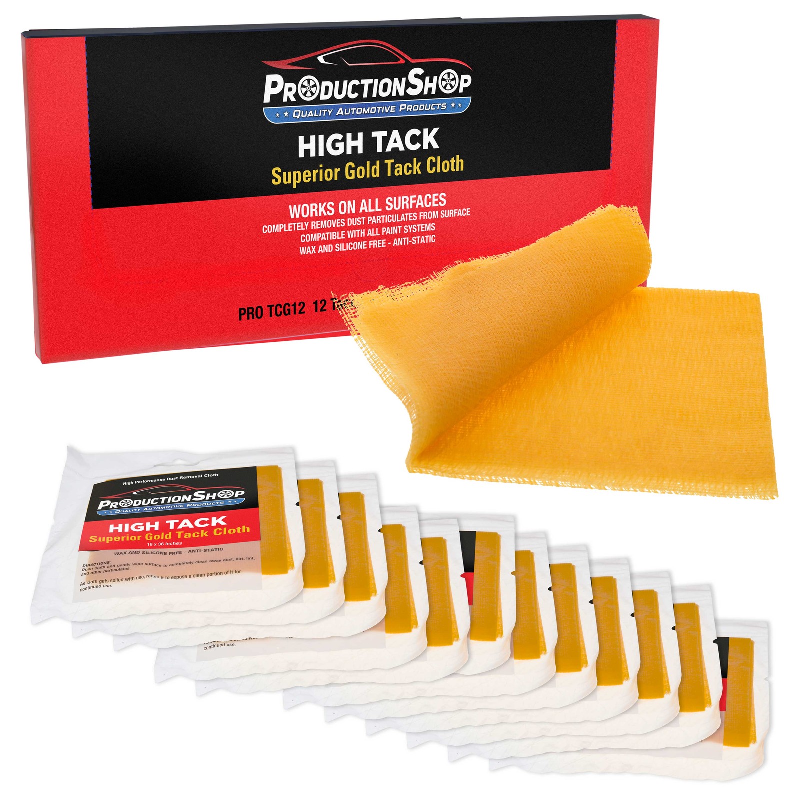 12 ProductionShop High Tack Superior Tack Cloths, Cleans Surfaces, Removes Dust