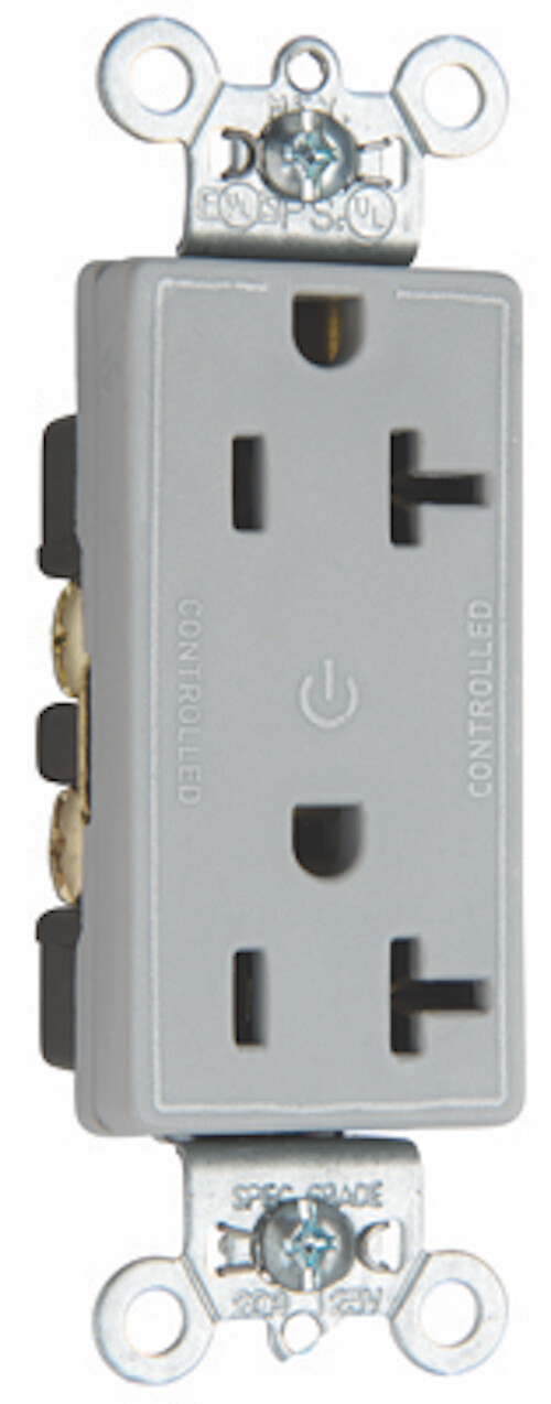 HEAVY-DUTY DECORATOR SPEC GRADE 20A PLUG LOAD CONTROLLABLE RECEPTACLE, GRAY