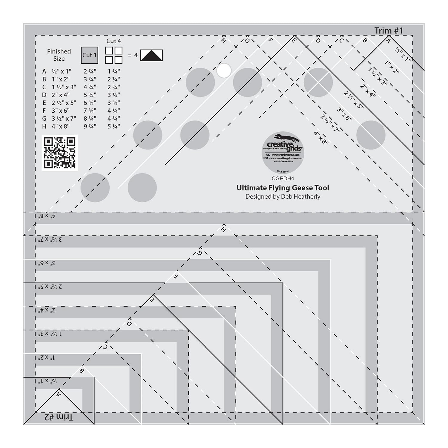 Creative Grids Ultimate Flying Geese Tool Quilt Ruler – CGRDH4 – White, Black