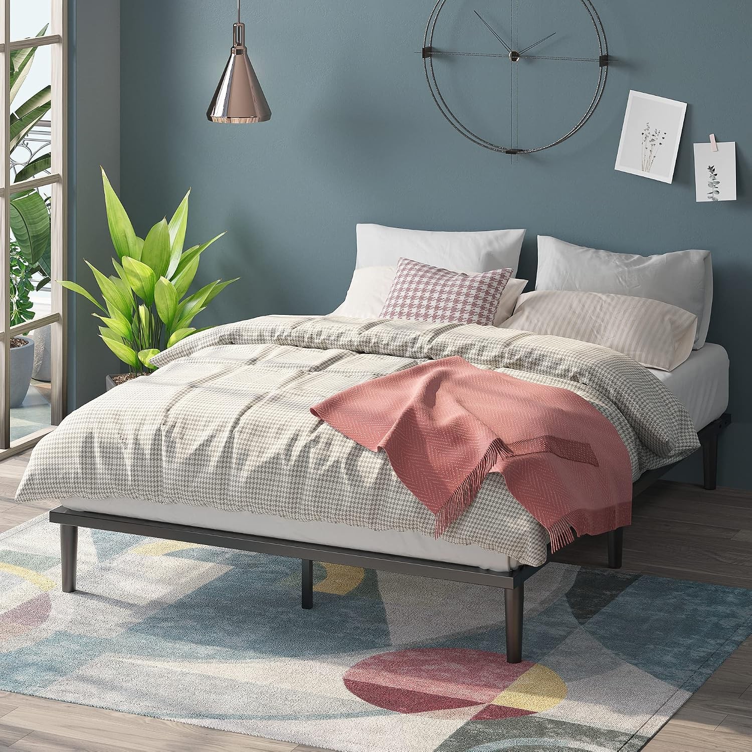 Parker Platform Bed with Tapered Legs, Wood Slat Support, No Box Spring Ne
