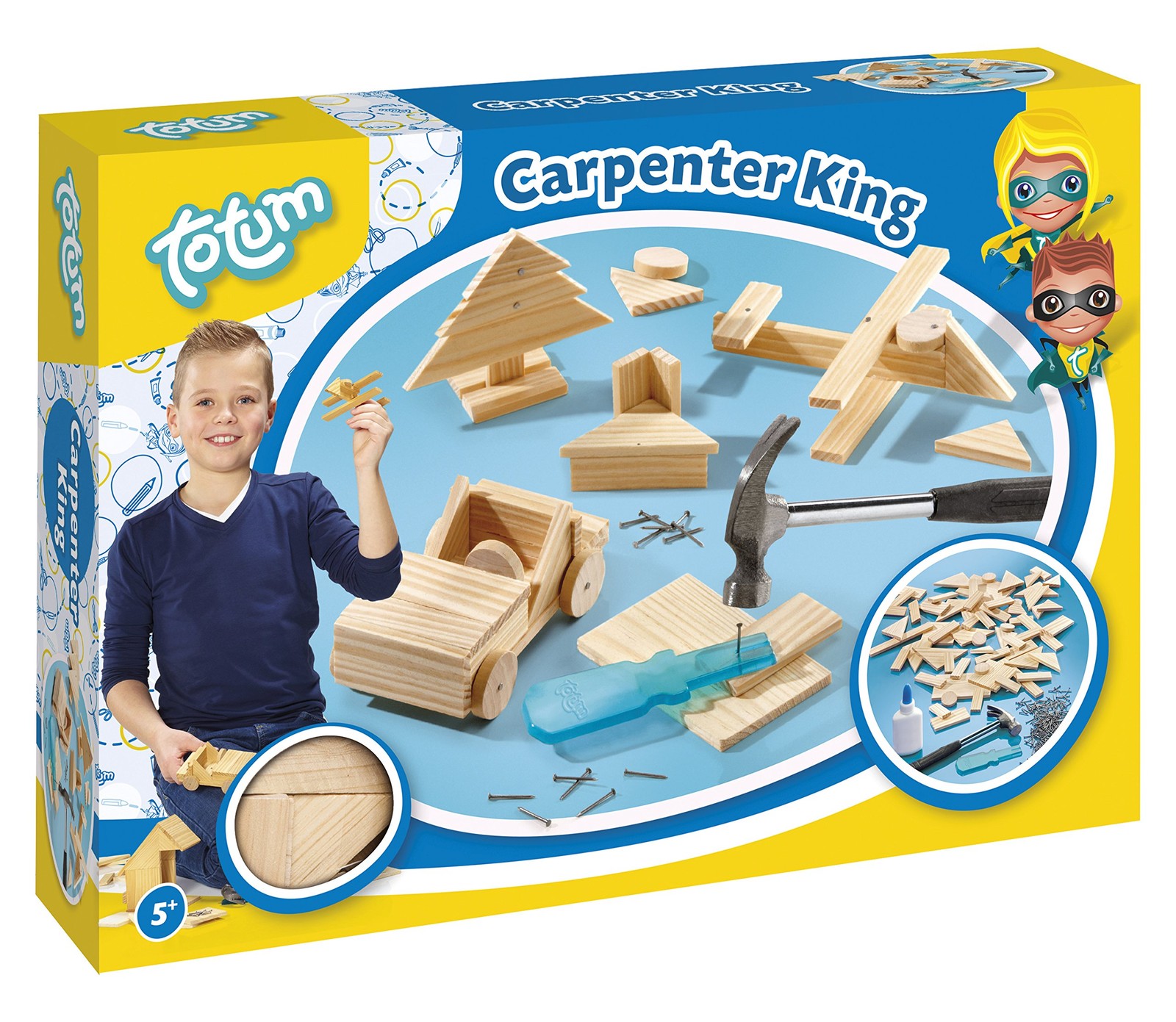 Totum 025042 King-Carpenter Set Parts, Nails and Wooden Hammer, Wood Color, Medi