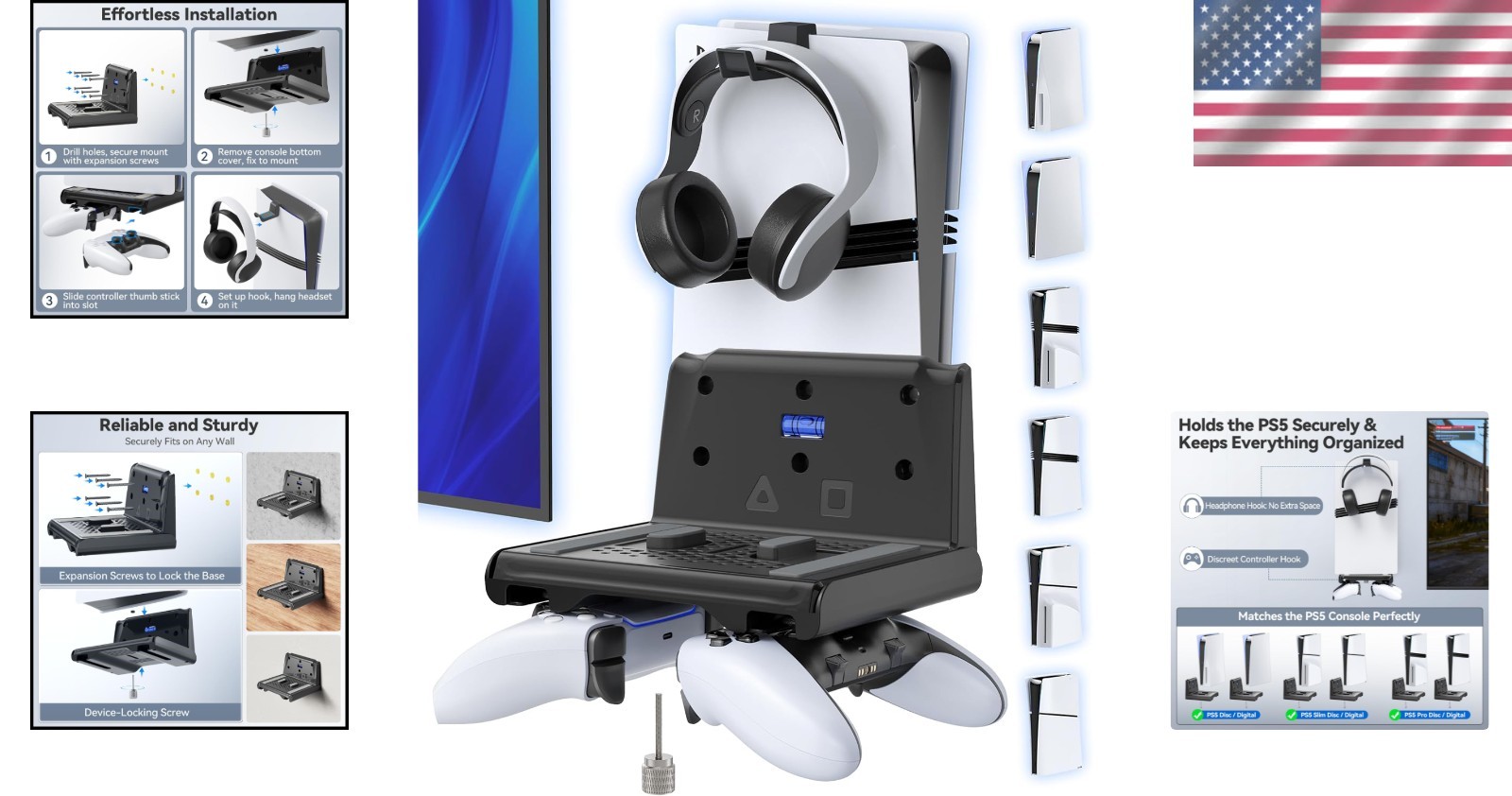 Compact P5 Wall Mount with Dual Controller Holder - Elevate Your Gaming Setup