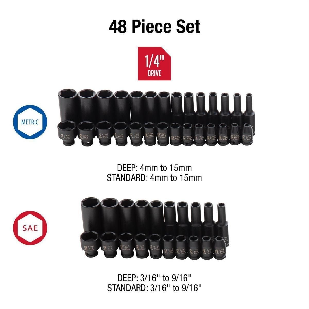 Sunex 1848 48 Pc 1/4" Dr Master Impact Socket Set