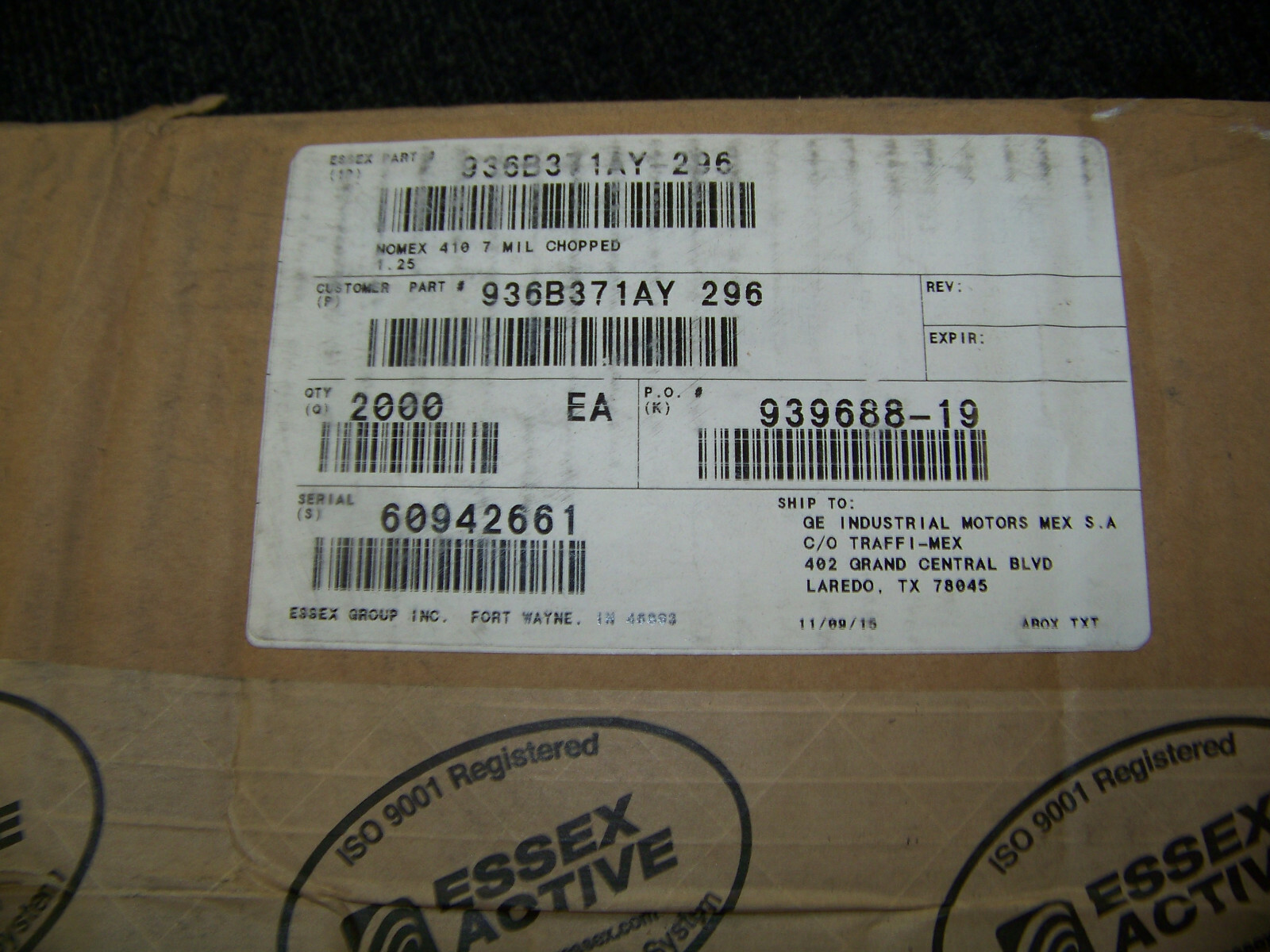 Essex Active Electrical Sleeving 2000 ea. 936B371AY-296 New