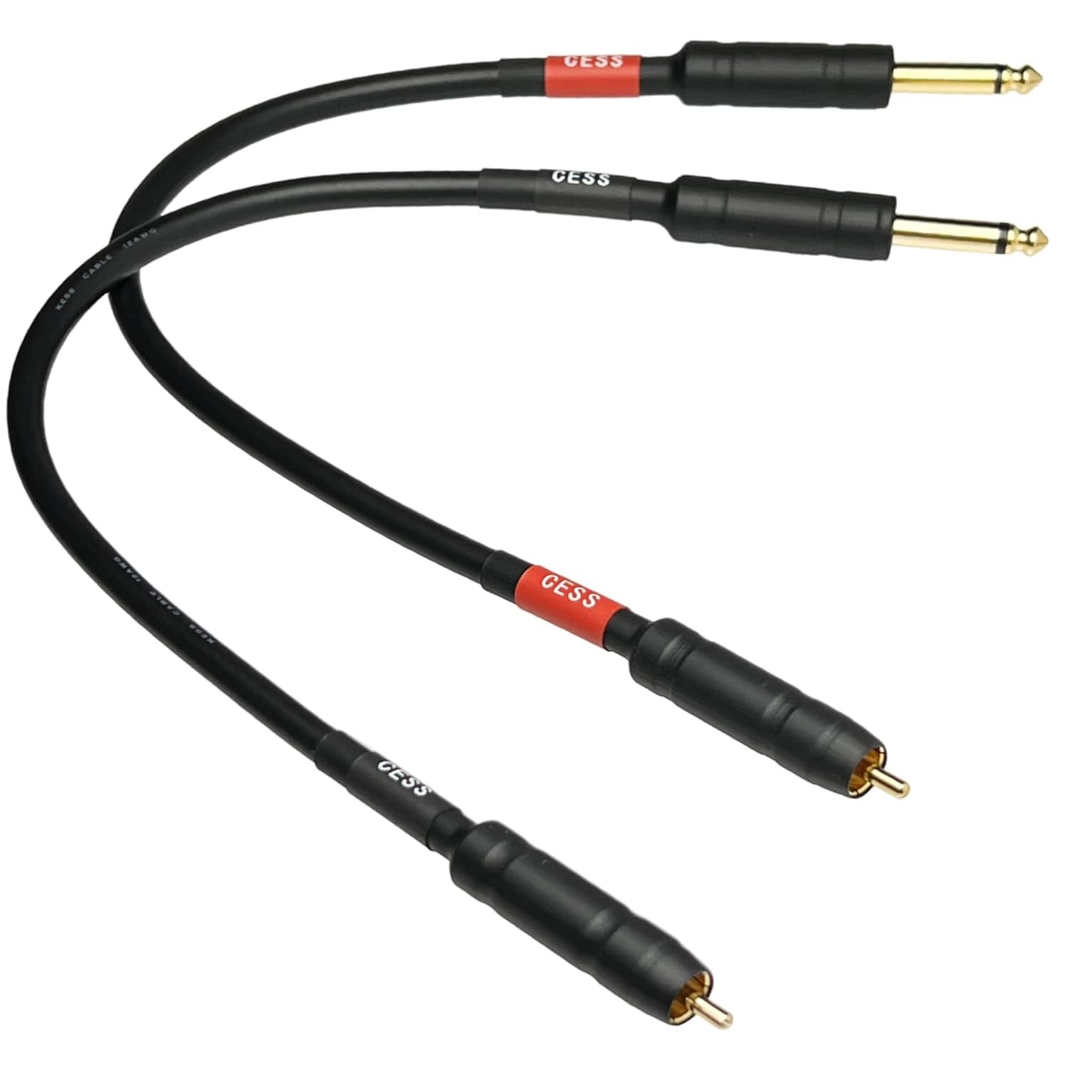 CESS-112-1f RCA to 1/4" TS Audio Patch Cable, 12 Gauge, 2 Cables (1 1 Foot