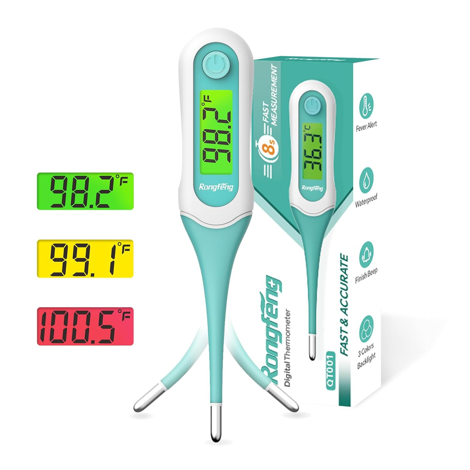 Digital Thermometer Soft Tip Fast 8s Readings Backlit Screen Adults Kids