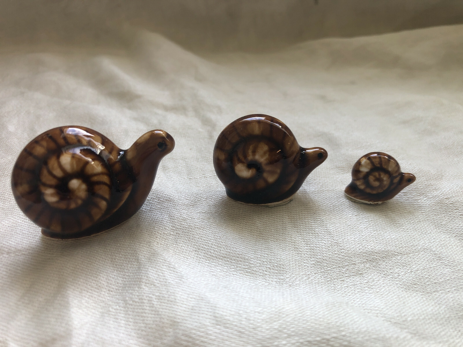 Vintage Lot of 3 Miniature Ceramic Japan Garden Snail Family Figurines