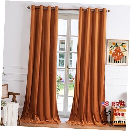 Velvet Blackout Curtains 2 Panels Set, 52"W x 84"L (Pack of 2) Caramel Orange