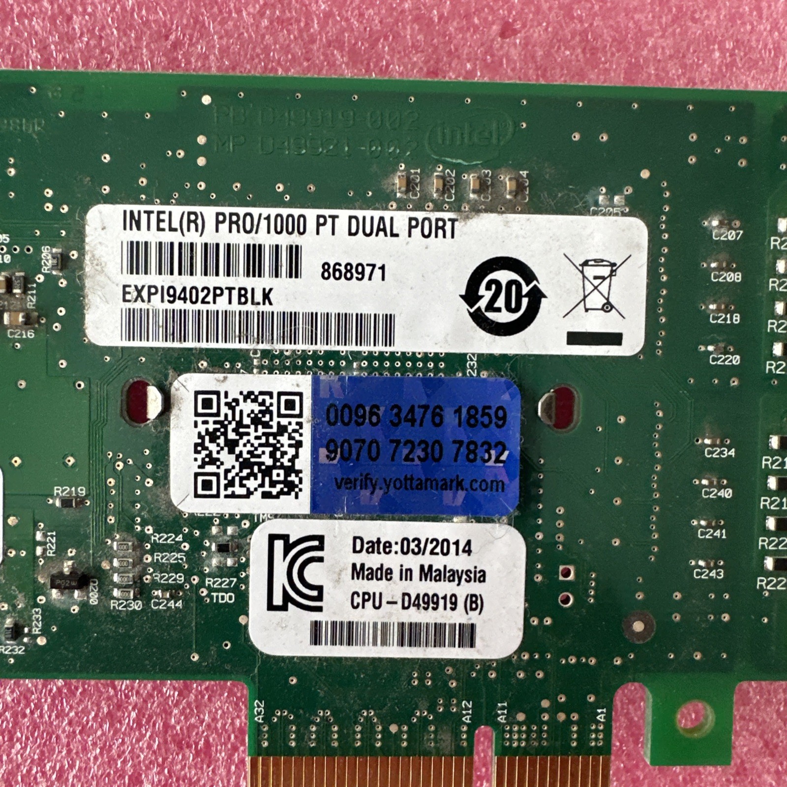 Intel Pro/1000 PT Gigabit 2-Port PCI Network Card ✅Full Profile