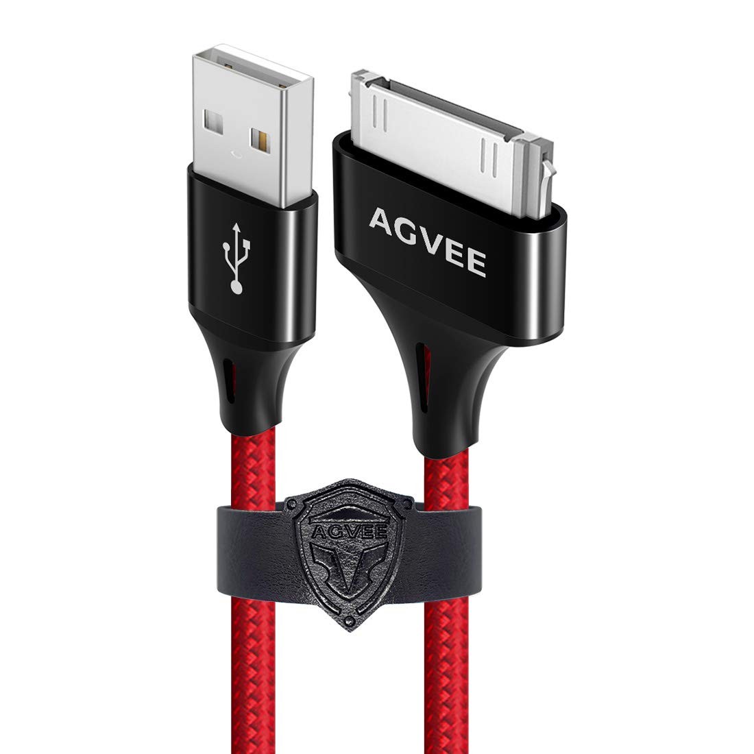 AGVEE 6.6ft USB-A to 30 Pin Charger Charging Cable for Old iPod 6.6ft, Red