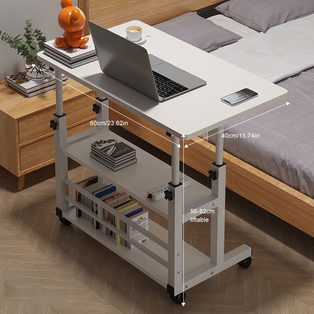 Adjustable Height Rolling Laptop Desk Swivel Wheel Bedside Table Mobile Stand