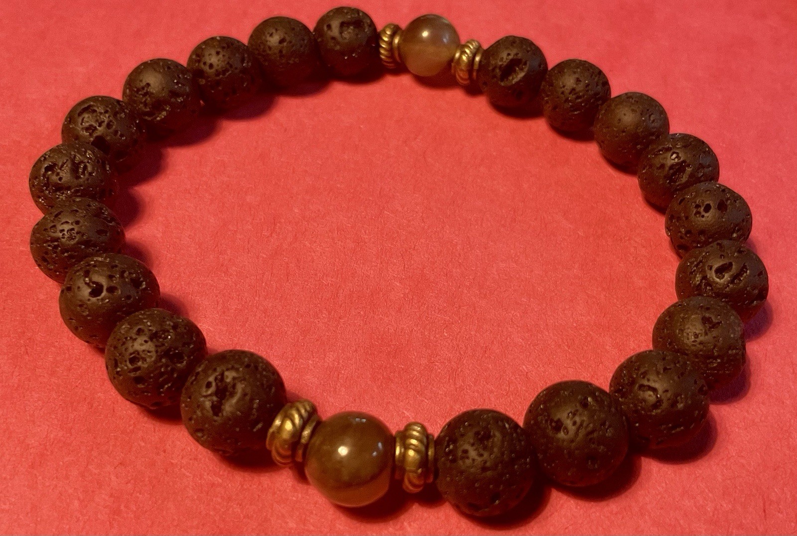 Natural Lava Rock Bracelet With Labradorite Accents. 8mm/8” Round