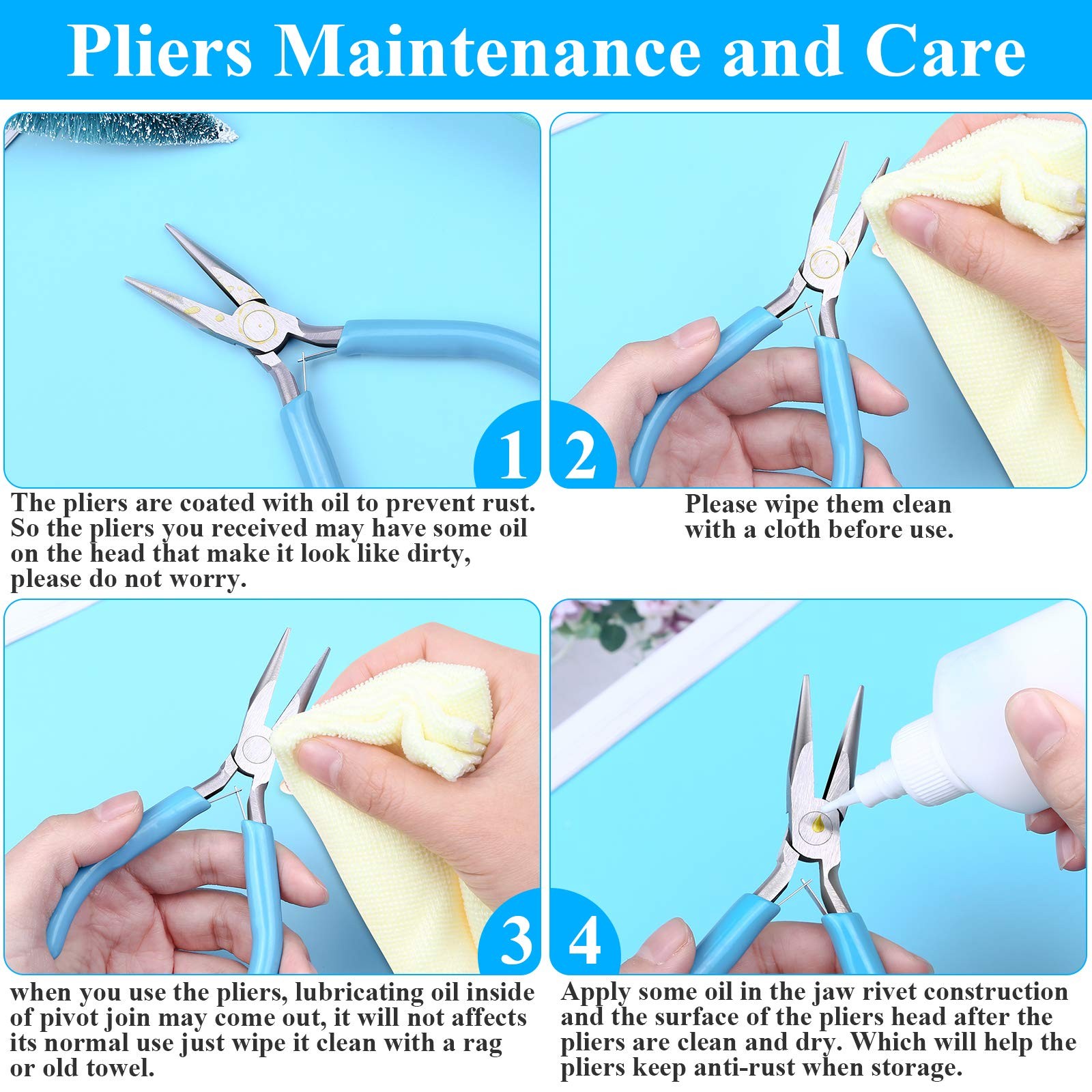 Jewelry Making Pliers Set: Needle, Chain, Round Nose & Wire Cutter Tools