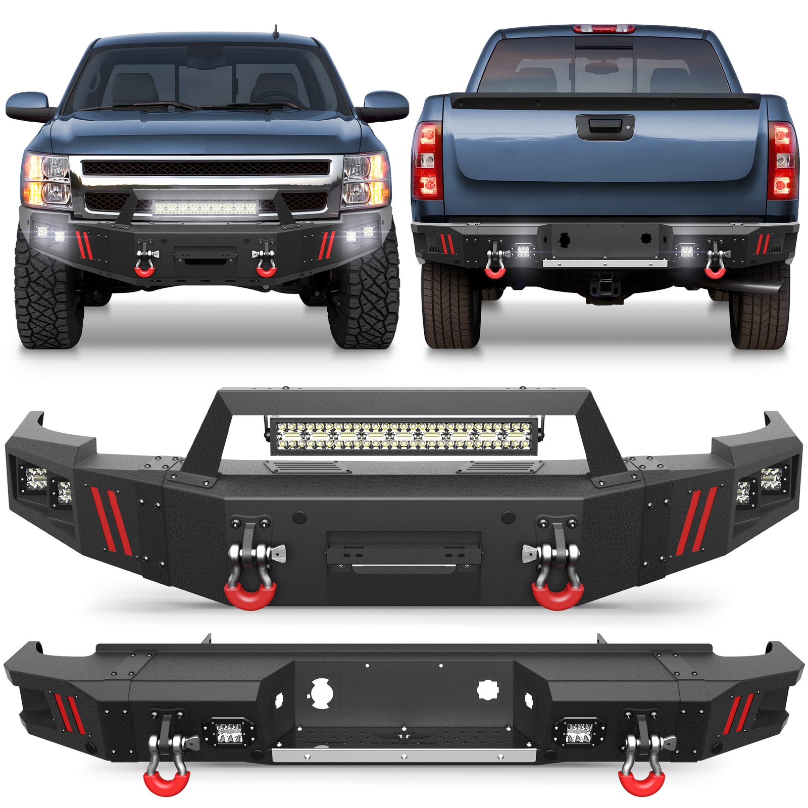 Front or Rear Bumper W/ Winch Plate&LED Light For Chevy Silverado 1500 2007-2013
