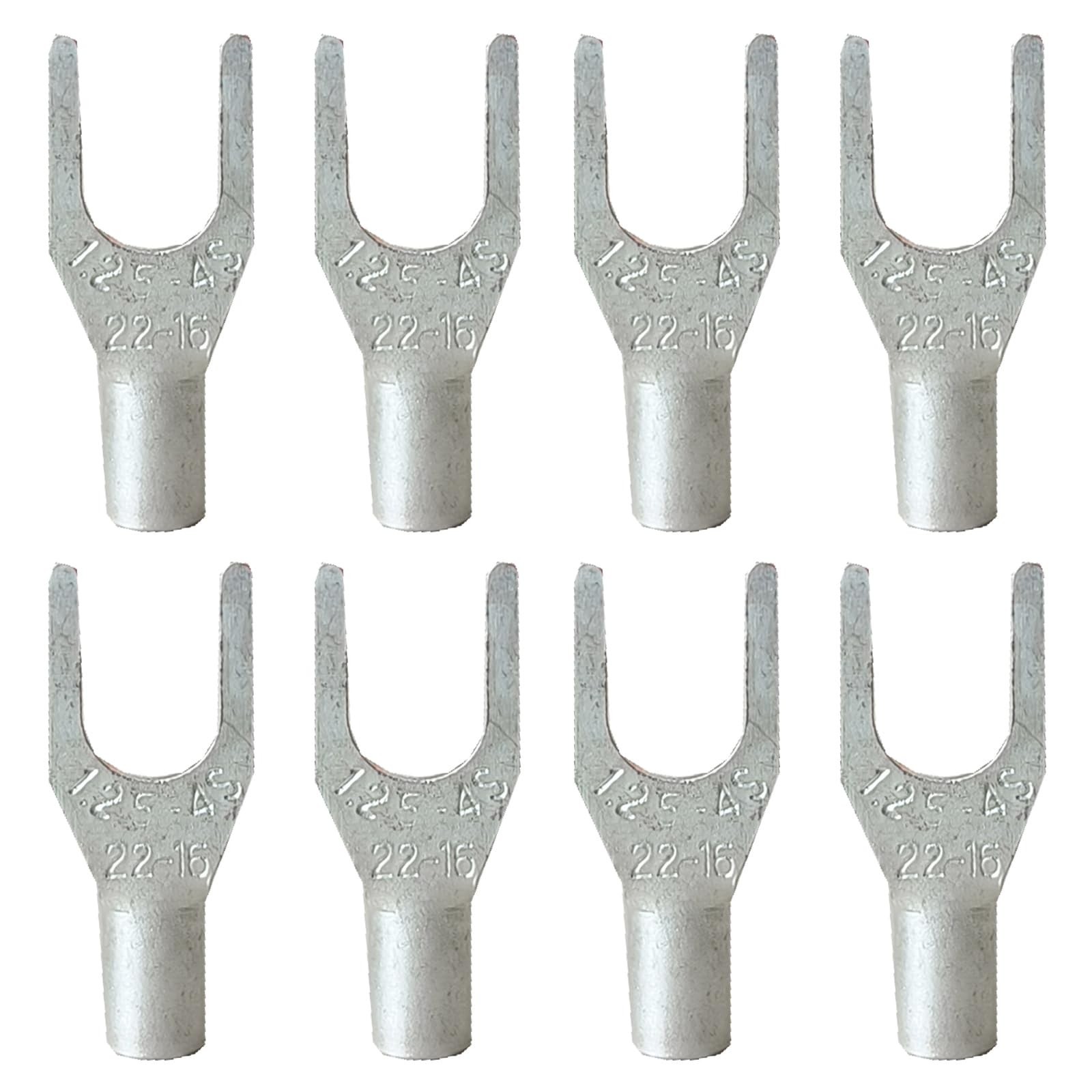 100Pcs Uninsulated 22-16 AWG Copper Fork Crimp Terminals #8 Stud | Bare Coppe...