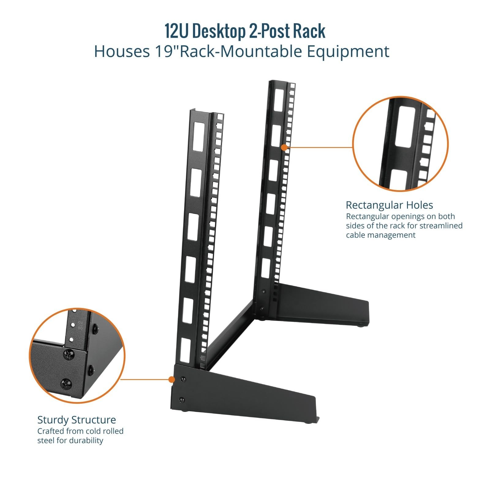 2 Post 12U Desktop Server Rack Small Open Frame Rack for 19in AV/Data/Audio/S...