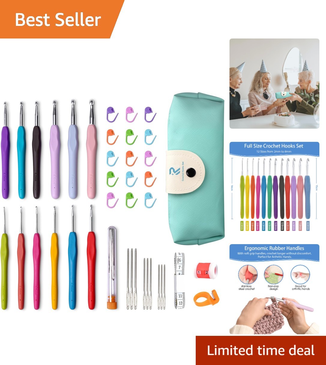 Complete Crochet Kit with 12 Sizes and Portable Blue Case - Ideal for Beginners